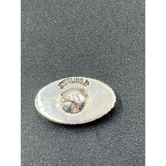 Signed Sterling Silver Turquoise Oval Rope Bezel Post Stud Earrings 17mm - Picture 13 of 14